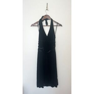 AB Studio‎ Vintage 90s Y2K Velour Halter Tie Ruched Black Short Dress 2000s  | M